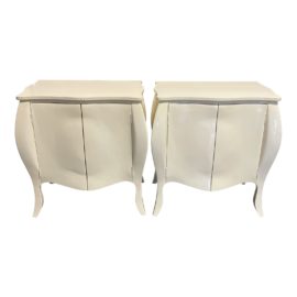 Jonathan Rachman Custom Design Ivory Lacquer Bombe Chests - a Pair. Original Price: $8,320