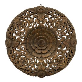 Thai Round Wood Carving Lotus Wall Art