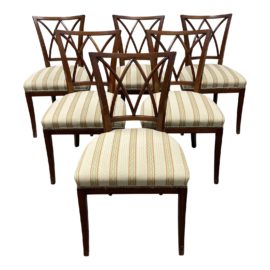 Baker Furniture Neoclassical Carved Cherrywood Dining Chairs, Set of Six