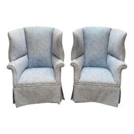 Custom Design Wingback Chairs, a Pair