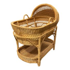 Fran's Handwoven Wicker Natural Rattan Baby Bassinet Nursery Crib