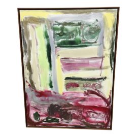 Original Abstract Custom Framed Yellow + Burgundy Painting