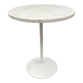 Contemporary Tulip Base + Marble Top Side Tables - a Pair