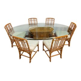 McGuire Sheaf of Wheat Dining Table + Six Chairs Set