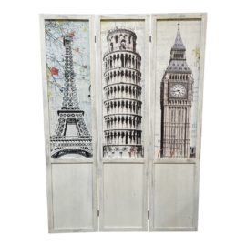 European Monument Three Panel Screen or Room Divider