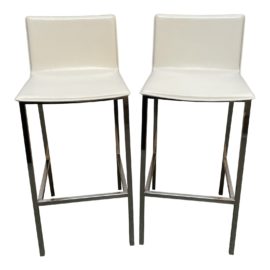 CB2 Phoenix Bonded Leather Barstools, a Pair. Original Price: $498
