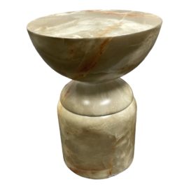 NEW Custom Design Faux Marble Pawn Table - Small, Beige + Amber