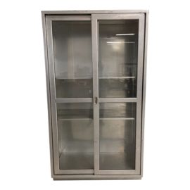 Vintage Glass + Steel Sliding Door Cabinet