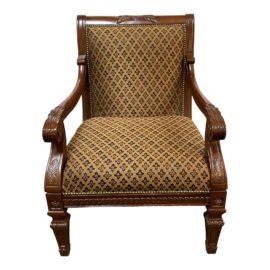 Carved Wood Upholstered Armchair