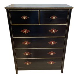 Custom Gold Leaf, Black + Burgundy Highboy Six Drawer Dresser