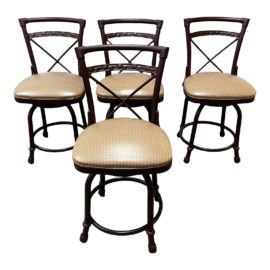 McGuire Style Metal + Vinyl Seats Swivel Counter Stool - Set of Four