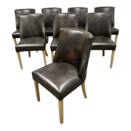 Restoration Hardware 1940s French Barrelback Leather Side Chairs, Set of Eight. Original Price: $4,800