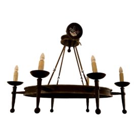 Rustic European Six Arm Oval Wrought Iron Chandelier