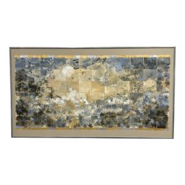 Postmodern Custom Framed Mixed Media Leaf + Square Motif Abstract Painting