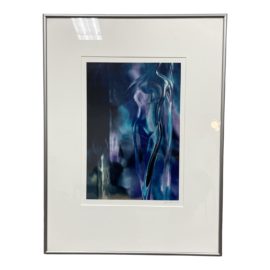 1986 Vintage Custom Framed Blue Glass Figure Photo