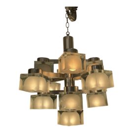 1970's Gaetano Scolari Lightolier 13 Light Ice Cube Chandelier