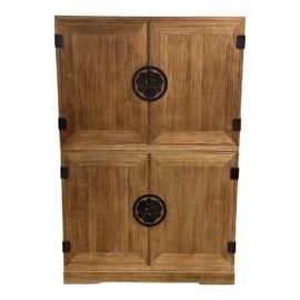 Vintage Wood + Metal Two Piece Media Tansu