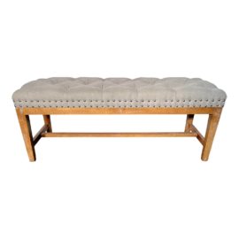 Gray Tufted Linen Bench