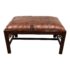 Rustic Style Leather Patchwork Carved Wood Ottoman