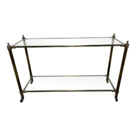 Industrial Oiled Brass Castor + Glass Console Table