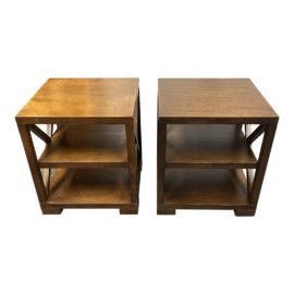 Crate & Barrel Wood "X" Shelf Side Tables - a Pair