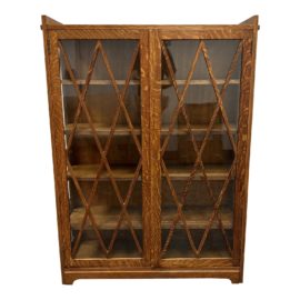 Mission Style Rift Cut Oak Diamond Motif Display Cabinet