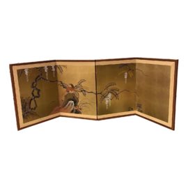 Late 20th Century Gold Leaf Four Panel Chinoiserie Screen
