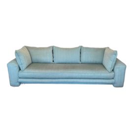 Custom Aqua Tweed Bench Seat Sofa. Original Price: $5,000