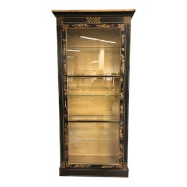 Custom Chinoiserie Black + Gold Display Glass Cabinet