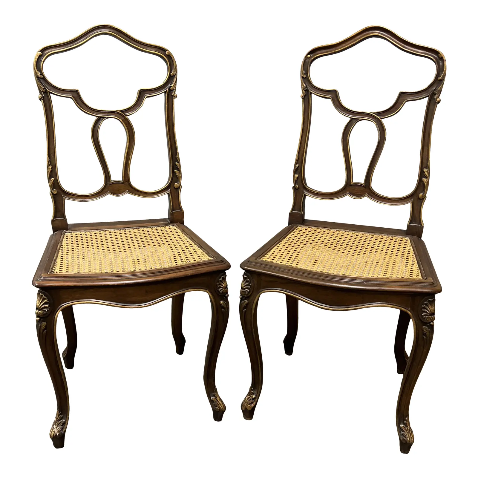 Mid 20th Century Petite Ribbon Back + Caned Side Chair - a Pair