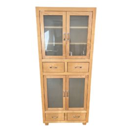 Glavis Custom Design Maple Finish Wood + Glass Cabinet