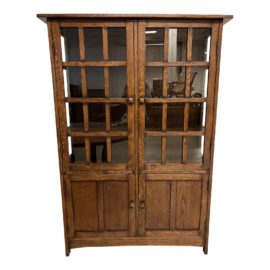 Arts & Crafts Two Door Wood + Glass Display Cabinet