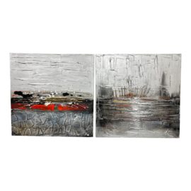 Original Gray Abstract Mixed Media Diptych