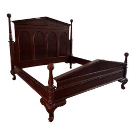 Eastern King Monumental Carved Solid Mahogany Bed Frame. Original Price: $2,800