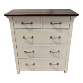 Pottery Barn Kids "Speed Boat II Collection" White + Brown Wood Top 5 Drawer Dresser. Original Price: $850