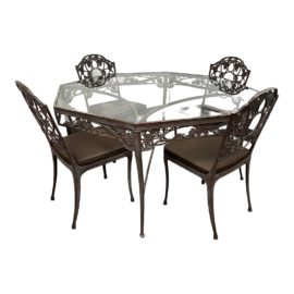 Custom Mid Century Aluminum Octagon Dining Set With Four Chairs