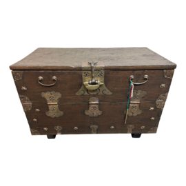 Mid 20th Century Solid Wood + Brass Korean Chest