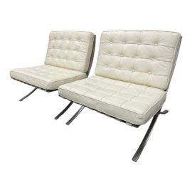 Alphaville Design Ivory Tufted Leather Exposition Chairs, a Pair. Original Price: $5,932
