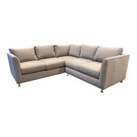 Custom Design Two-Piece Light Beige Velvet "Luna Textiles" Sectional Sofa. Original Price: $4,450