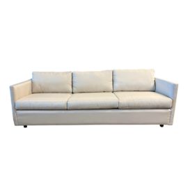 Custom Design Pfister Style Off White Silk Pinstripe Sofa. Original Price: $2,000