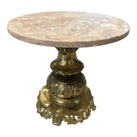 Antique Pink Marble Top + Brass Metal Base Side Table