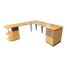 Ligne Roset Blue Maple + Aluminum "L" Shape Desk