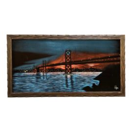 Vintage Velvet Painting of the Old Bay Bridge by Rigo