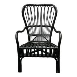 Boho Chic Black Rattan Wing Back Arm Chair