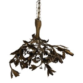 Mid 20th Century French 10 Light Metal Oak Leaf Gild Chandelier