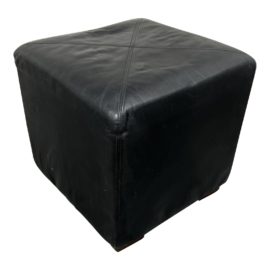 American Leather Black Leather Cube Ottoman