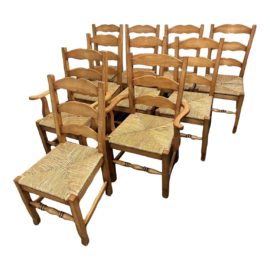 Sonoma Country Antiques Vintage Woven Rush Dining Chairs, a Set of Ten