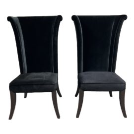 Armen Living Mad Hatter Black Velvet Side Chairs, a Pair. Original Price: $1,300