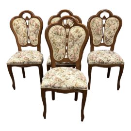 Mid 20th Century Wood + Floral Chairs, Set of Four
