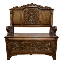 Antique Carved Oak Monks Bench + Settle